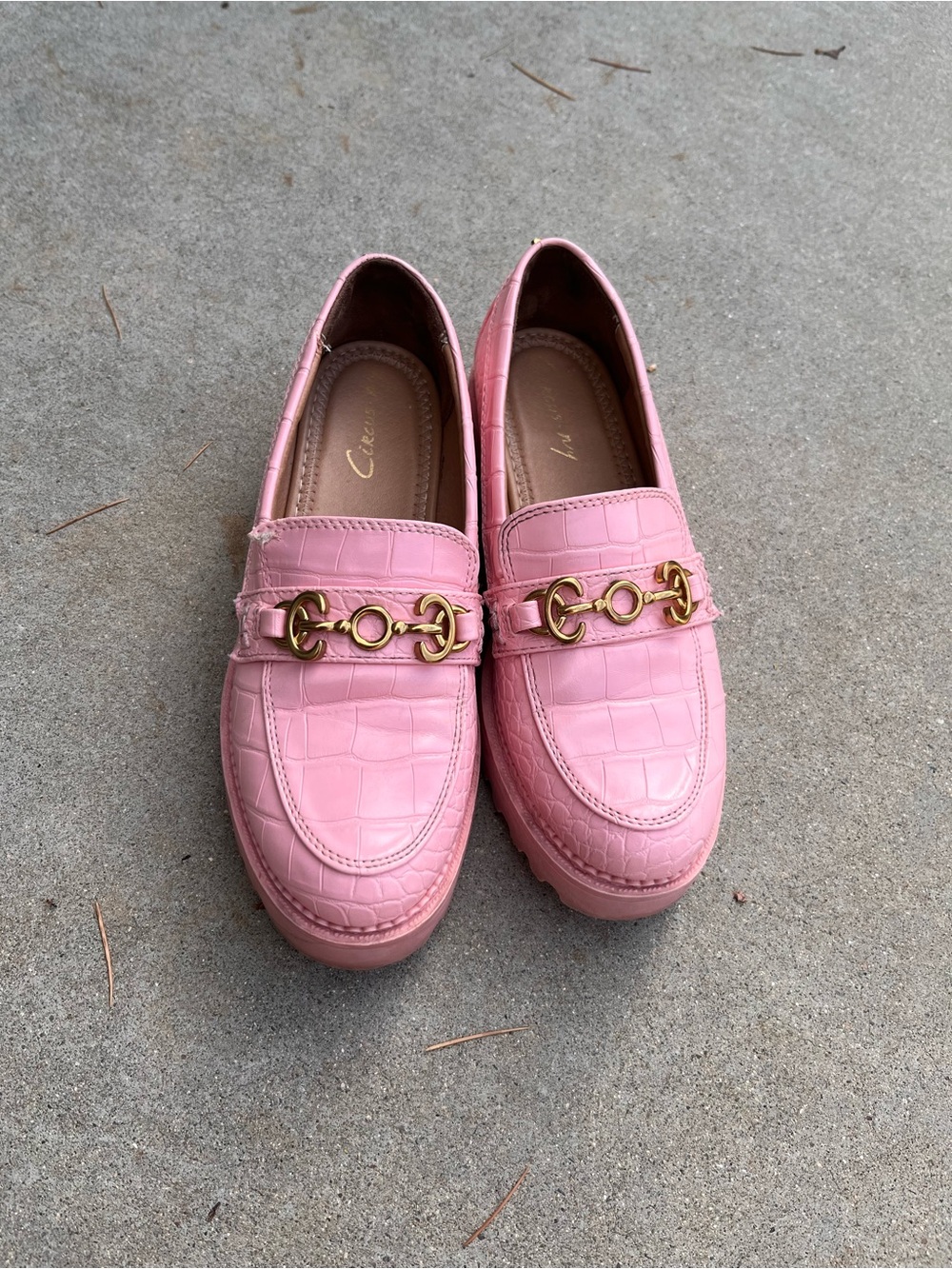 Circus by Sam Edelman Pink Croc-Embossed Loafers with Gold Bit